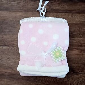 New Bright Future Pink White Polka Dots Baby Blanket Plush Style 18023